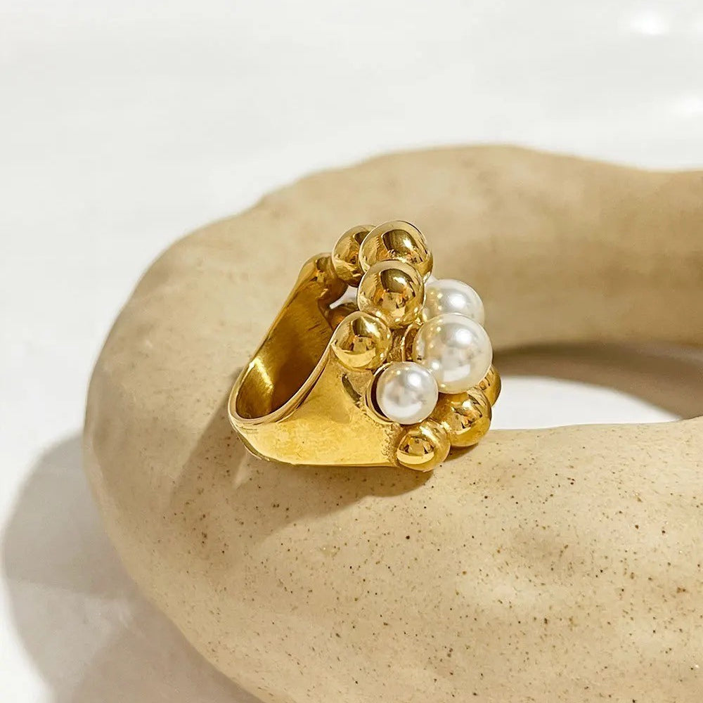 18K Gold Plated Baroque Pearl Chunky Vintage ring - Purrfect Bling