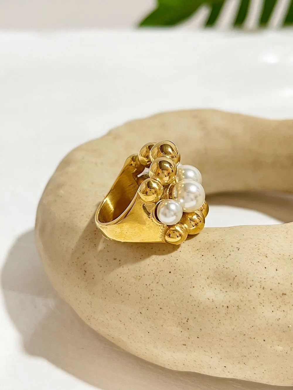 18K Gold Plated Baroque Pearl Chunky Vintage ring - Purrfect Bling