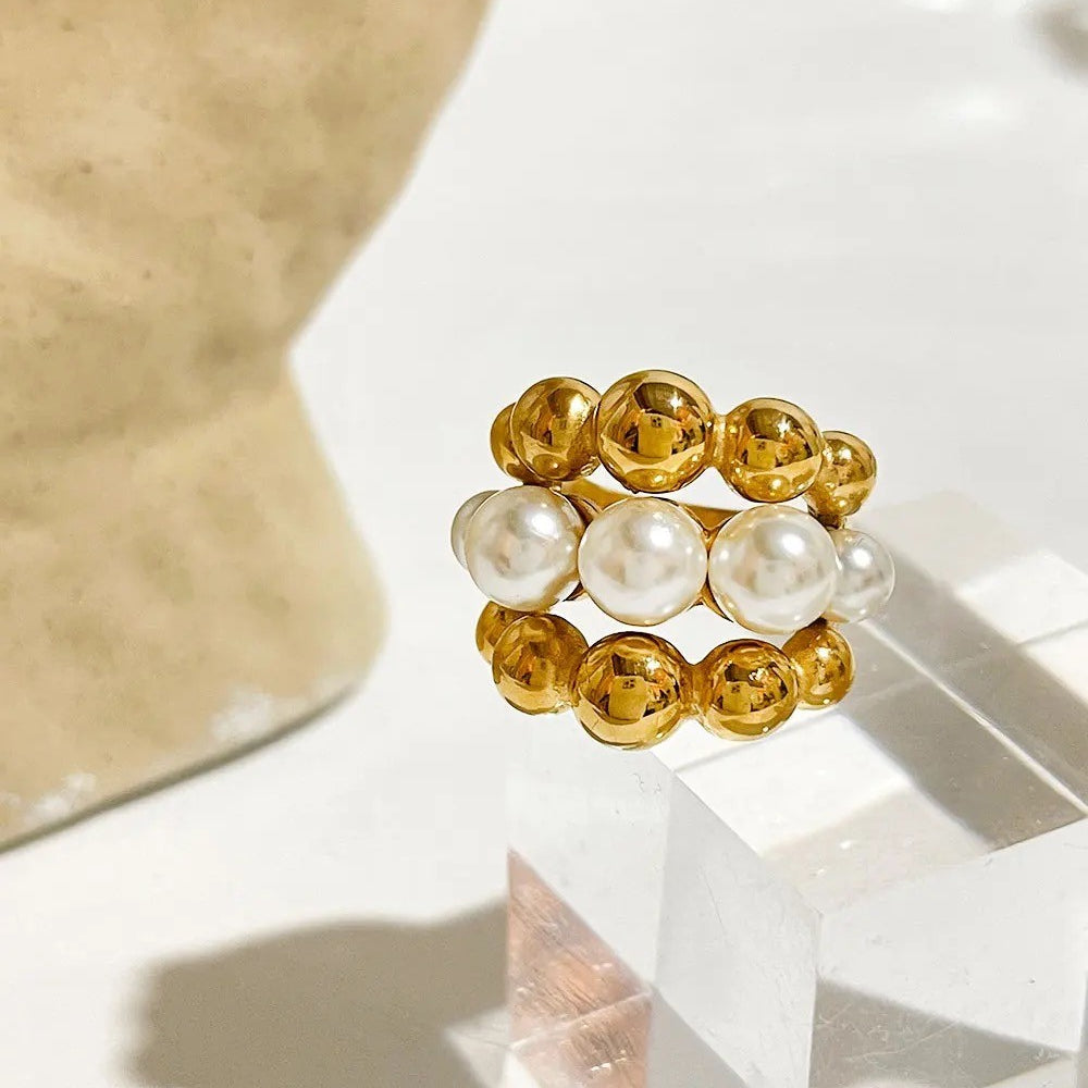 18K Gold Plated Baroque Pearl Chunky Vintage ring - Purrfect Bling