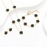 18K Gold Plated Clover Necklace, Bracelet, Earring 3 Piece Set - Purrfect Bling