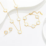 18K Gold Plated Clover Necklace, Bracelet, Earring 3 Piece Set - Purrfect Bling