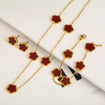 18K Gold Plated Clover Necklace, Bracelet, Earring 3 Piece Set - Purrfect Bling