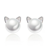 Purrfect Peal Whiskers 925 silver plated cat shaped pearl studs - Purrfect Bling