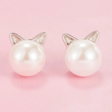 Purrfect Peal Whiskers 925 silver plated cat shaped pearl studs - Purrfect Bling