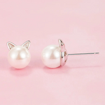 Purrfect Peal Whiskers 925 silver plated cat shaped pearl studs - Purrfect Bling