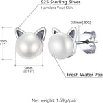 Purrfect Peal Whiskers 925 silver plated cat shaped pearl studs - Purrfect Bling