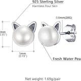 Purrfect Peal Whiskers 925 silver plated cat shaped pearl studs - Purrfect Bling