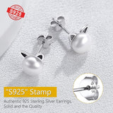 Purrfect Peal Whiskers 925 silver plated cat shaped pearl studs - Purrfect Bling