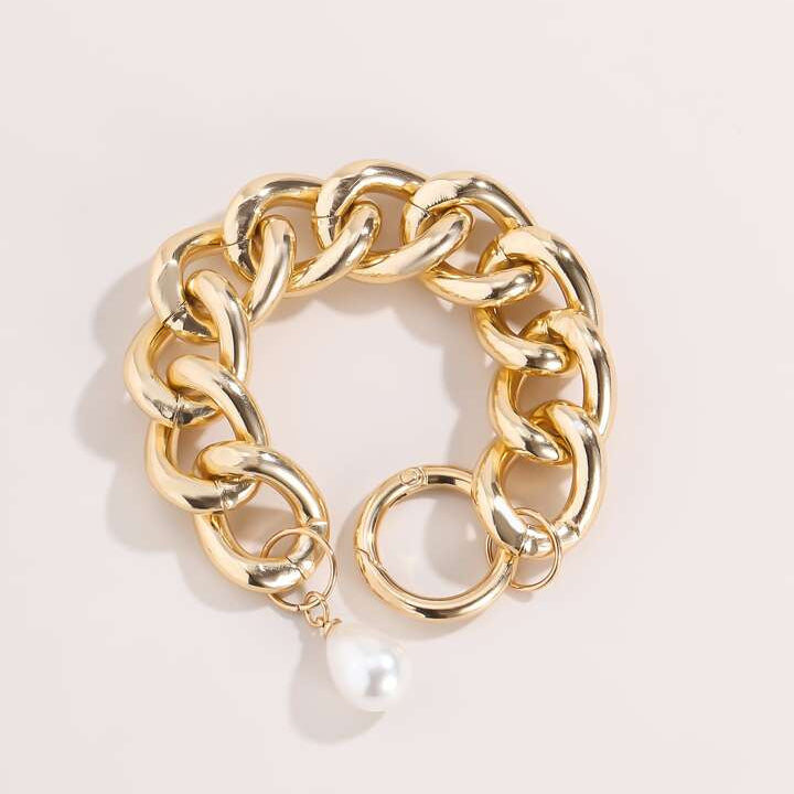 Chunky Pearl Decor Chain Bracelet - Purrfect Bling