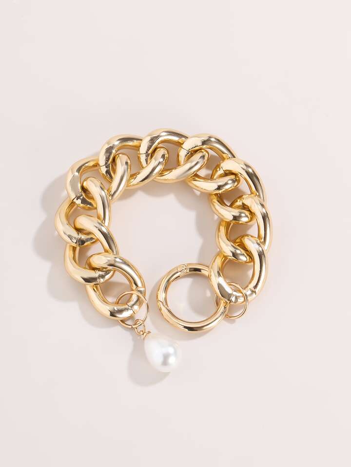 Chunky Pearl Decor Chain Bracelet - Purrfect Bling