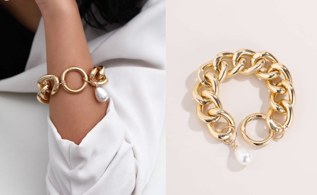 Chunky Pearl Decor Chain Bracelet - Purrfect Bling