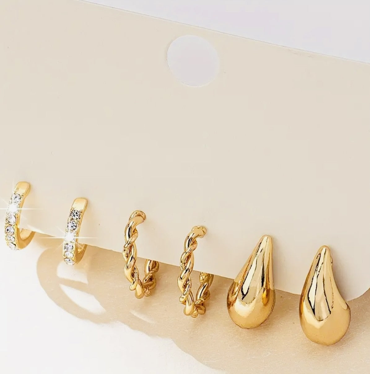 Stunning set of 3 pairs of 18K gold-plated fashion earrings - Purrfect Bling