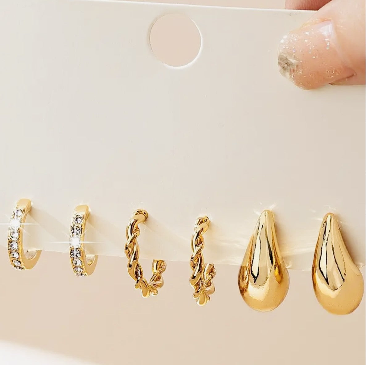 Stunning set of 3 pairs of 18K gold-plated fashion earrings - Purrfect Bling