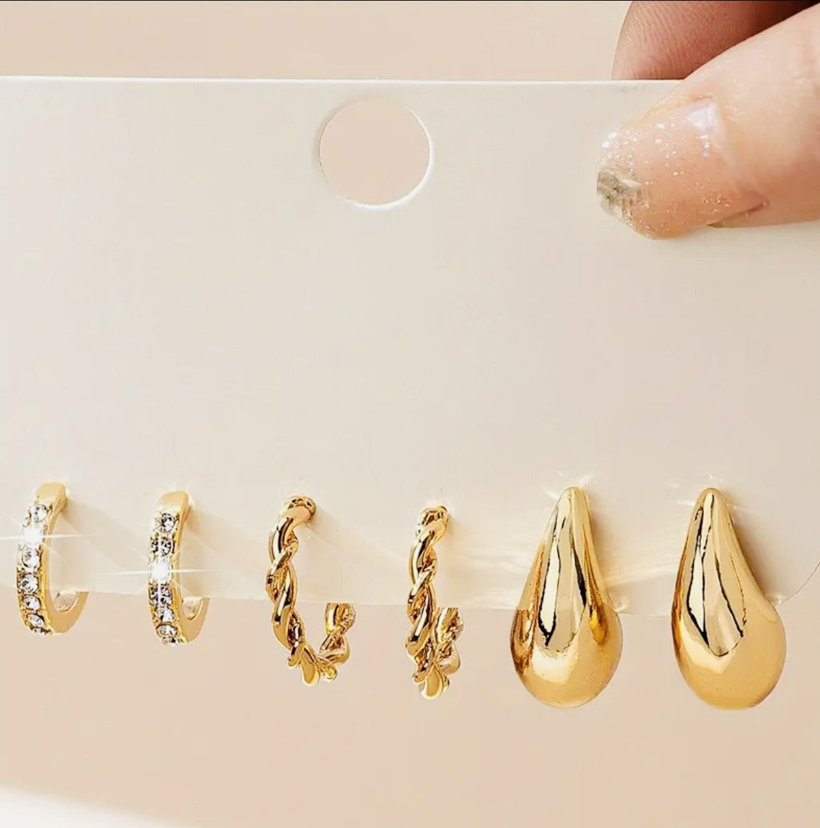 Stunning set of 3 pairs of 18K gold-plated fashion earrings - Purrfect Bling