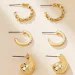 Stunning set of 3 pairs of 18K gold-plated fashion earrings - Purrfect Bling