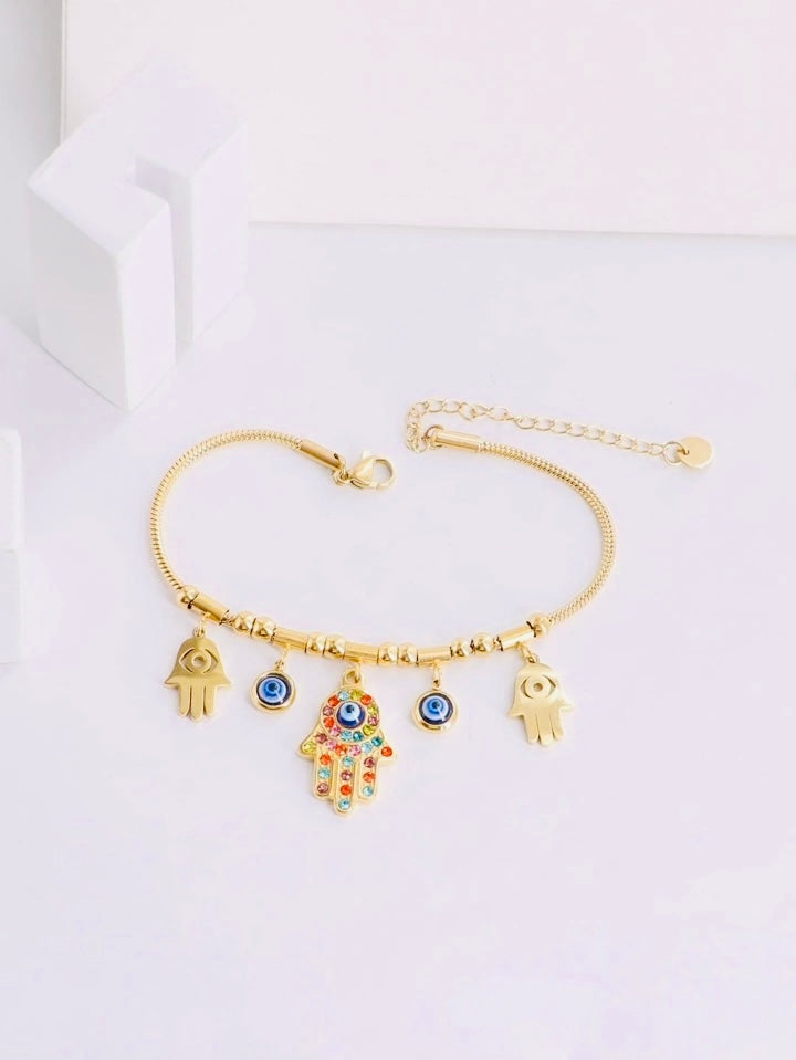 Hamsa 18K Gold Plated Sahara Mystic Eye Hand Bracelet - Purrfect Bling