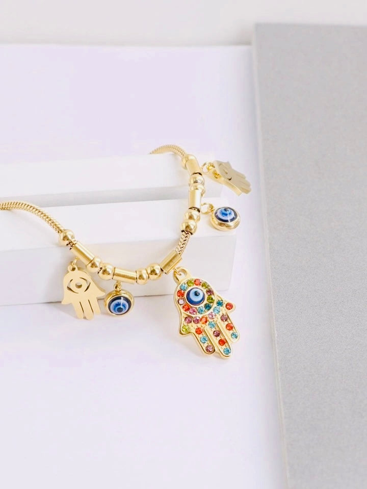 Hamsa 18K Gold Plated Sahara Mystic Eye Hand Bracelet - Purrfect Bling