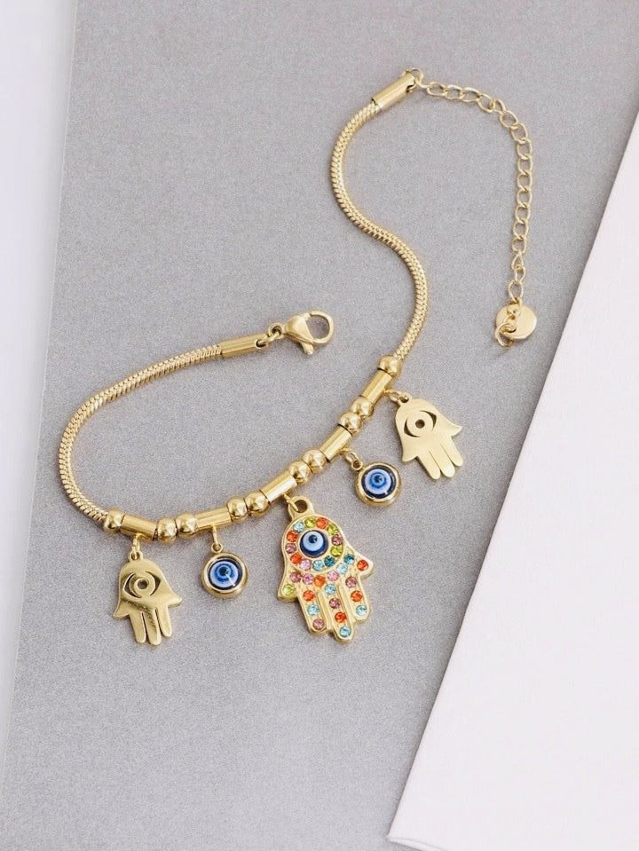 Hamsa 18K Gold Plated Sahara Mystic Eye Hand Bracelet - Purrfect Bling