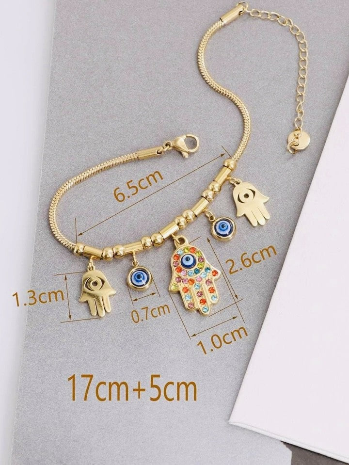 Hamsa 18K Gold Plated Sahara Mystic Eye Hand Bracelet - Purrfect Bling