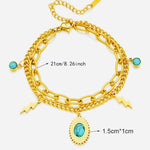 Stainless Steel Double layered Turquoise Elliptical Tag Bracelet - Purrfect Bling