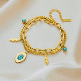 Stainless Steel Double layered Turquoise Elliptical Tag Bracelet - Purrfect Bling