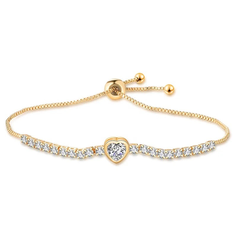 Purrfect Bling Gold Plated Eternal Sparkle Heart Charm Tennis Bracelet. - Purrfect Bling