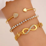 Bracelet Vintage 3 pcs set Love Heart Open Bangle Rhinestone Infinite Bracelet - Purrfect Bling