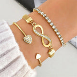 Bracelet Vintage 3 pcs set Love Heart Open Bangle Rhinestone Infinite Bracelet - Purrfect Bling