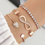 Bracelet Vintage 3 pcs set Love Heart Open Bangle Rhinestone Infinite Bracelet - Purrfect Bling