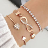 Bracelet Vintage 3 pcs set Love Heart Open Bangle Rhinestone Infinite Bracelet - Purrfect Bling