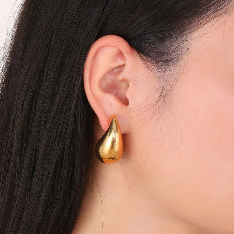 New Chunky Gold Tear Drop, Raindrop Earrings 18K Real Gold Plated Bottega Dupe - Purrfect Bling