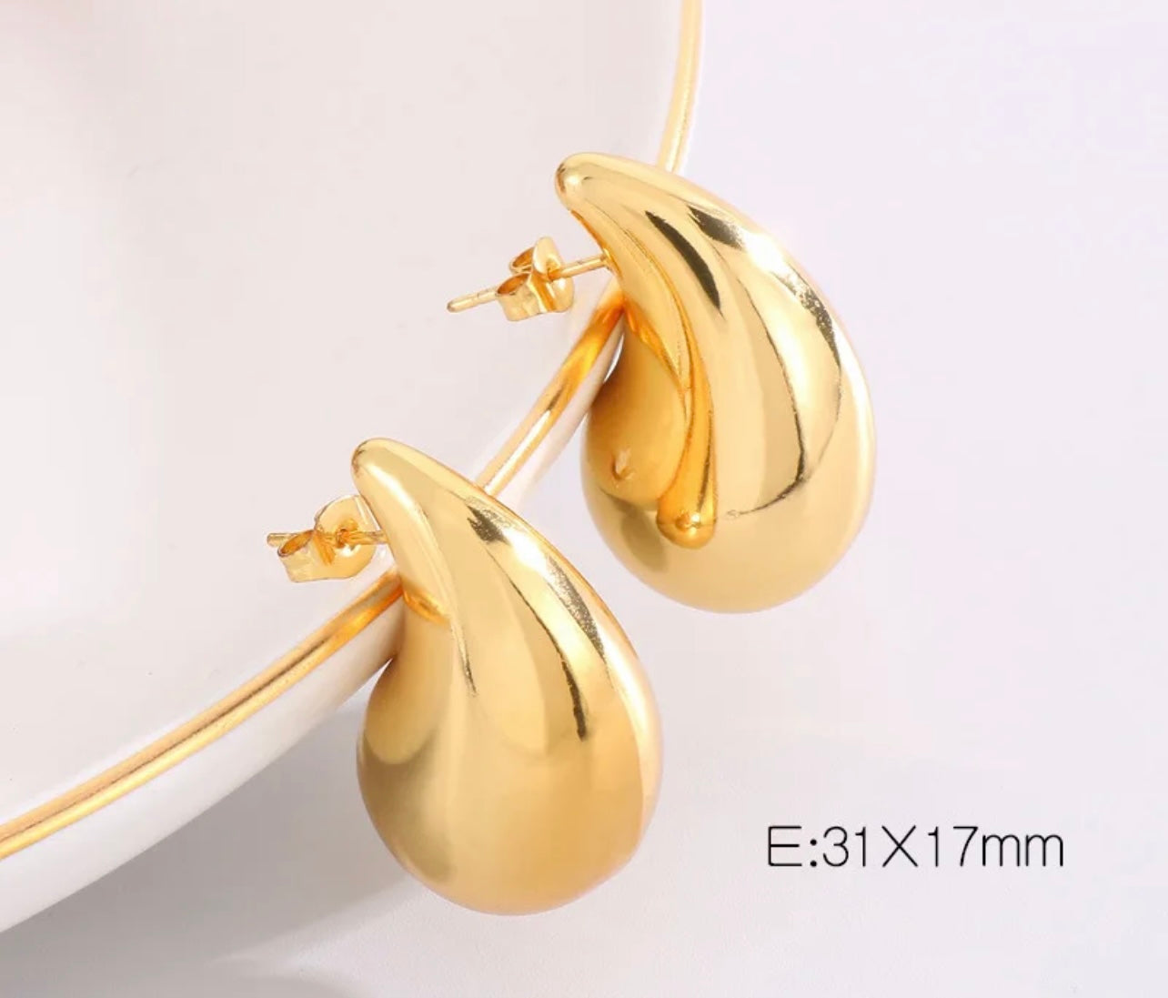 New Chunky Gold Tear Drop, Raindrop Earrings 18K Real Gold Plated Bottega Dupe - Purrfect Bling